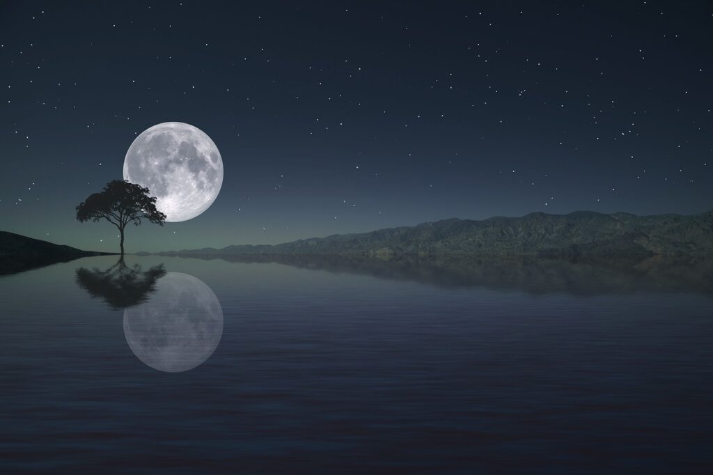 Reflection of the moon over water