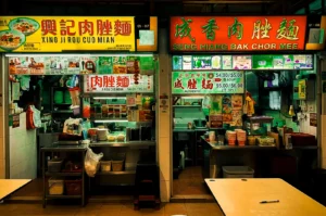 Xing Ji and Seng Hiang exterior areas at Bedok 85 Market during night.